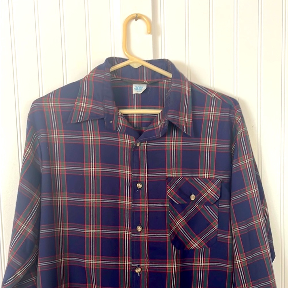 Vintage Casual Plaid Button Down Shirt Oversized Blue Red Green JCPenney Medium